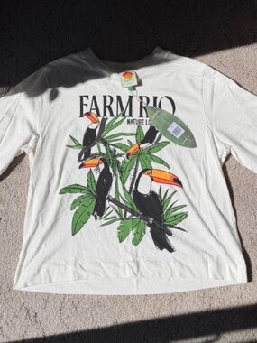 Farm Rio Toucan Nature Love Organic Cotton Graphic Tee Top Size L NWT